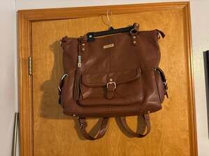 Lily Jade Meggan Leather Convertible Diaper Bag - Brandy with Gold Hardware. Sli
